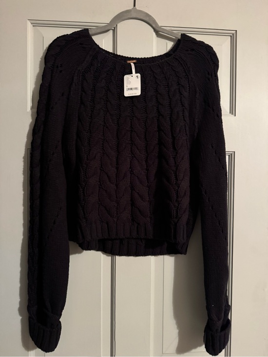 Free People Sweaters - Free People Black Cable Scoop Neck Cropped Sweater